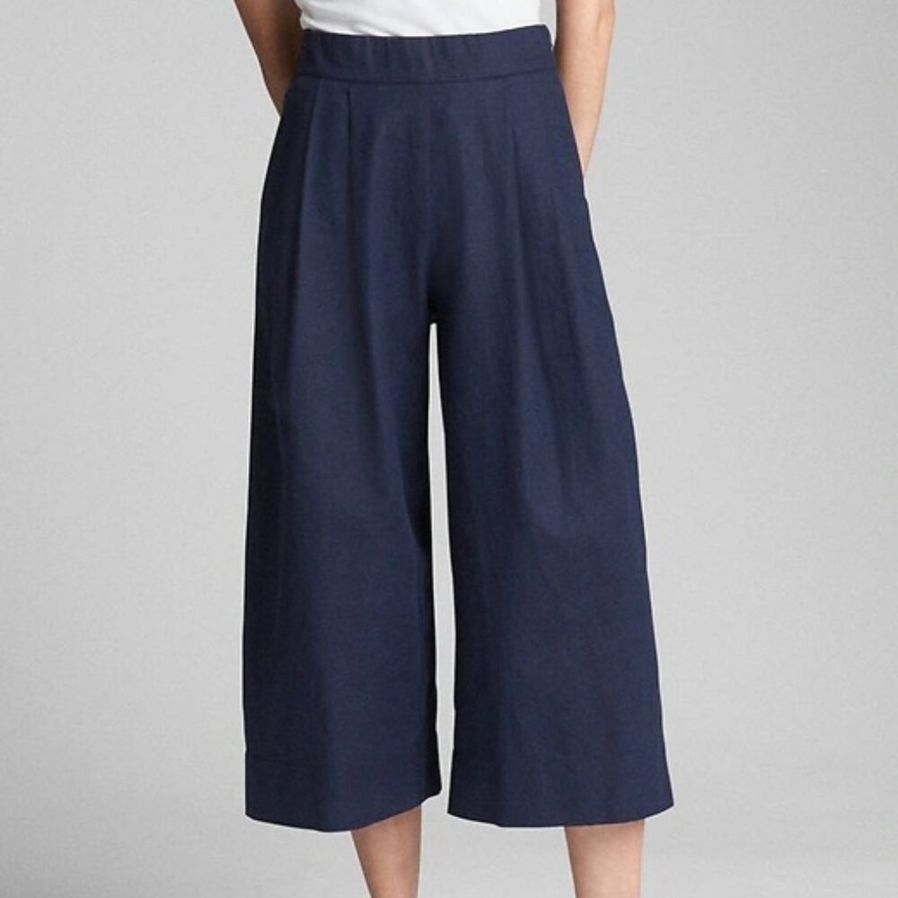 Gap Linen/Cotton Crop Wide-Leg Pants , Size 12, Navy, Excellent Condition